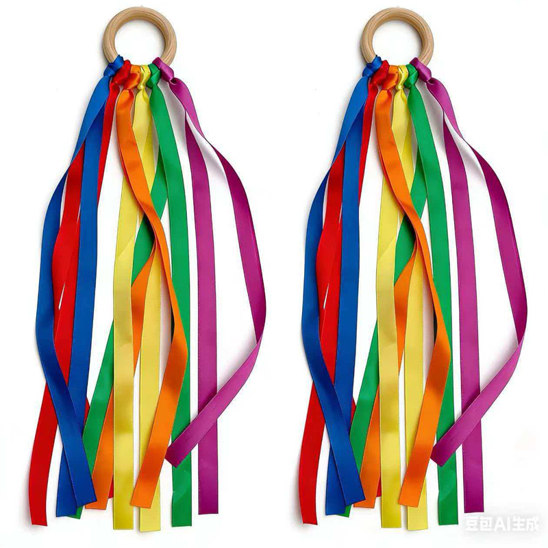 Gymnastic Ring Wood - Tęczowe latawce ręczne, różdżki Montessori, wstążki
