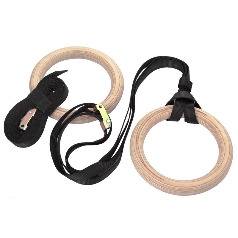 Gymnastic Ring Wood - Pierścienie gimnastyczne fitness z regulowanymi długimi